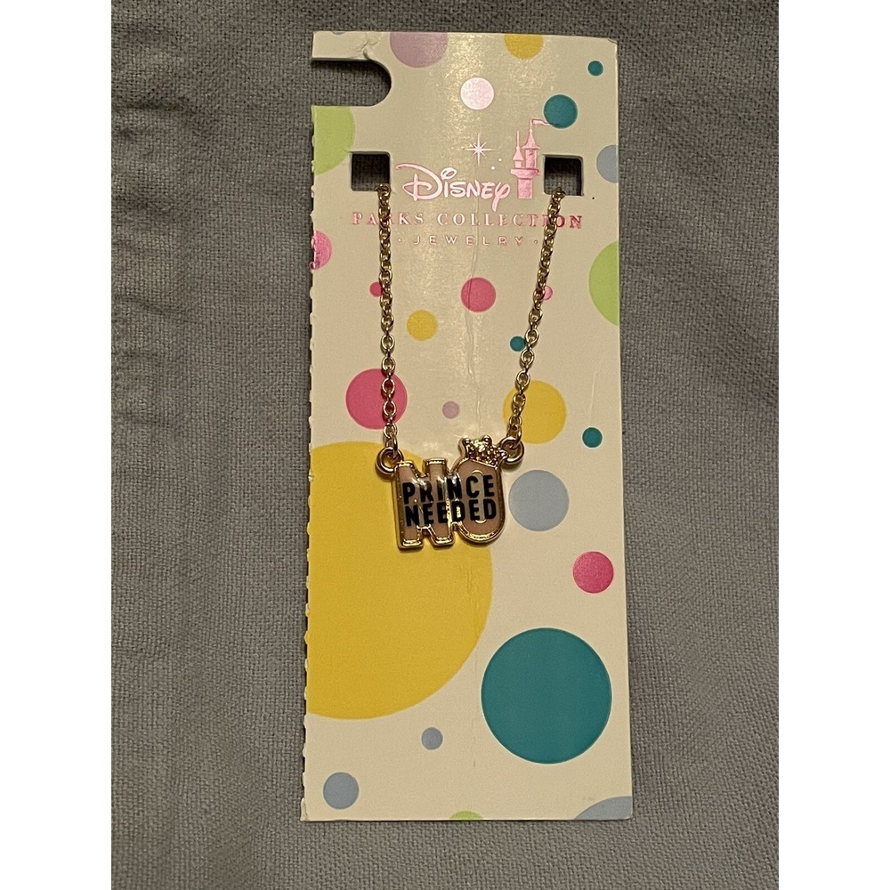 NEW Walt Disney Parks Jewerly‎ Collection "No Prince Needed" Necklace Gold/Pink